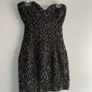 Black metallic strapless dress